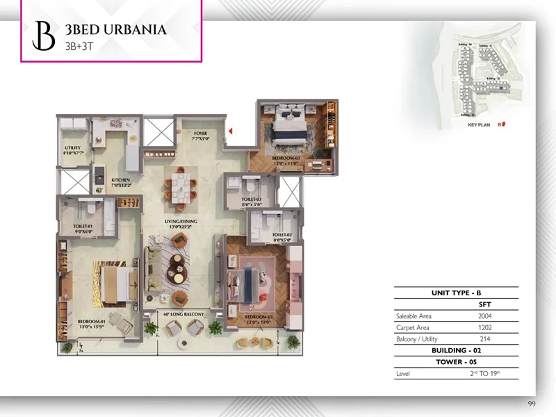 3 Bhk Floor Plan 2004 Sqft