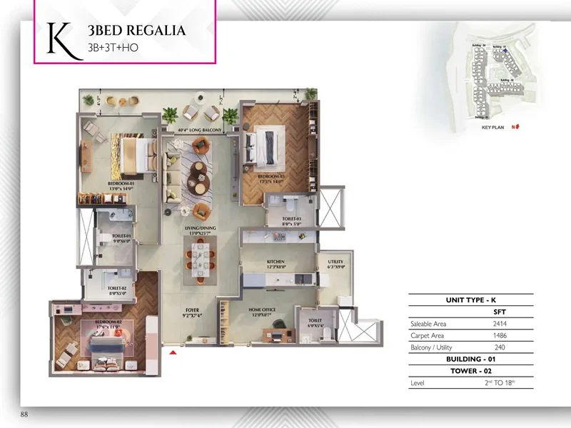 3 Bhk Floor Plan 2414 Sqft