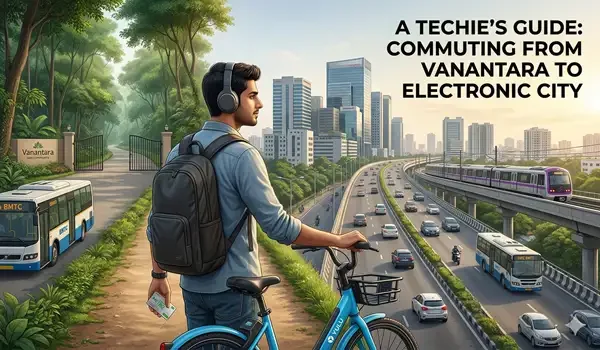 A techie observing commute options like the metro and highway from Vanantara to Electronic City.