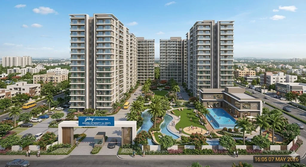 Exterior view of a premium Godrej Properties residential apartment complex in Bangalore.