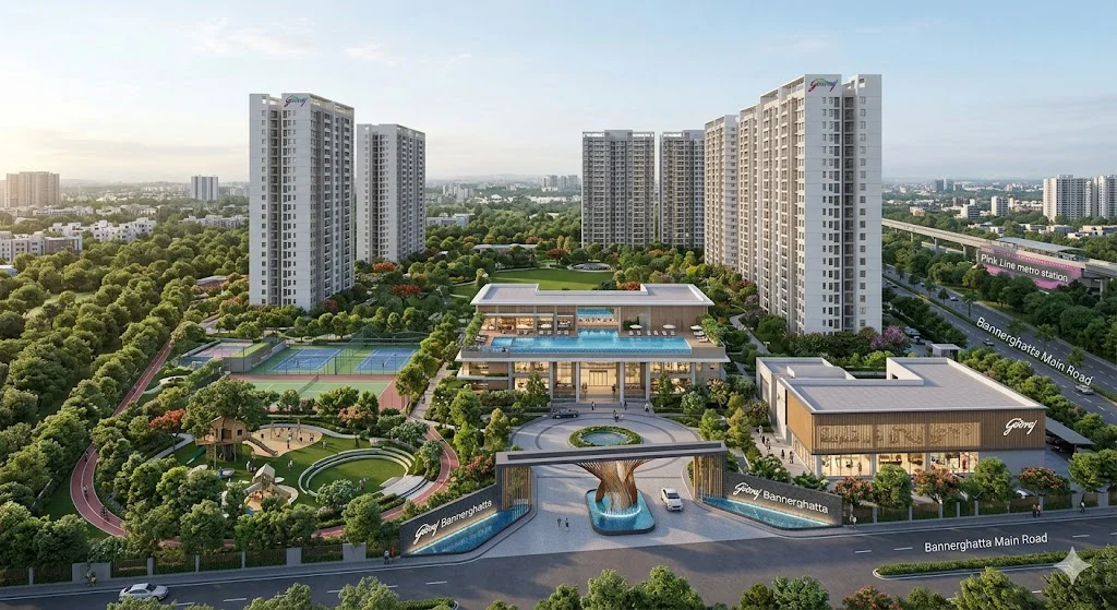 Exterior view of the premium residential apartments at Godrej Bannerghatta in South Bengaluru.