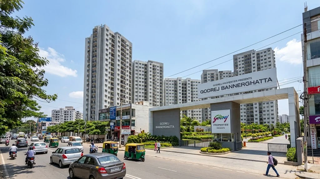 Master plan and high-rise luxury towers of the new residential township by Godrej Properties on Bannerghatta Road, South Bangalore.