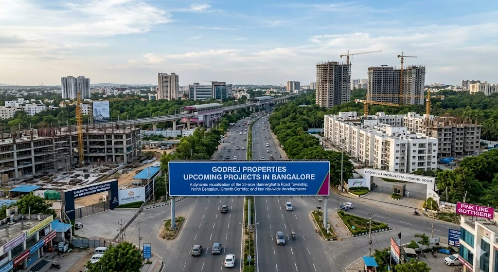 Map highlighting upcoming pre-launch residential projects and early investment opportunities by Godrej Properties across Bangalore.