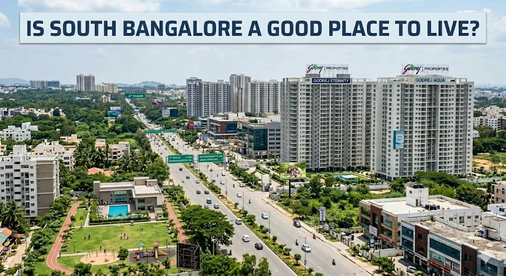 Overview of the residential landscape in South Bangalore showcasing established neighborhoods, independent houses, and green canopies