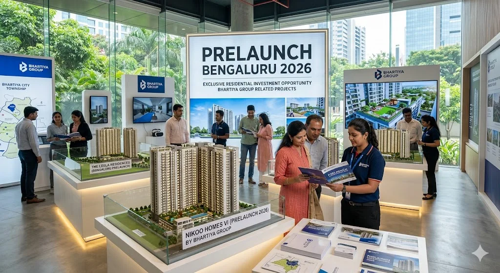 Architectural rendering of upcoming prelaunch apartment projects and luxury high-rises in Bangalore for 2026.