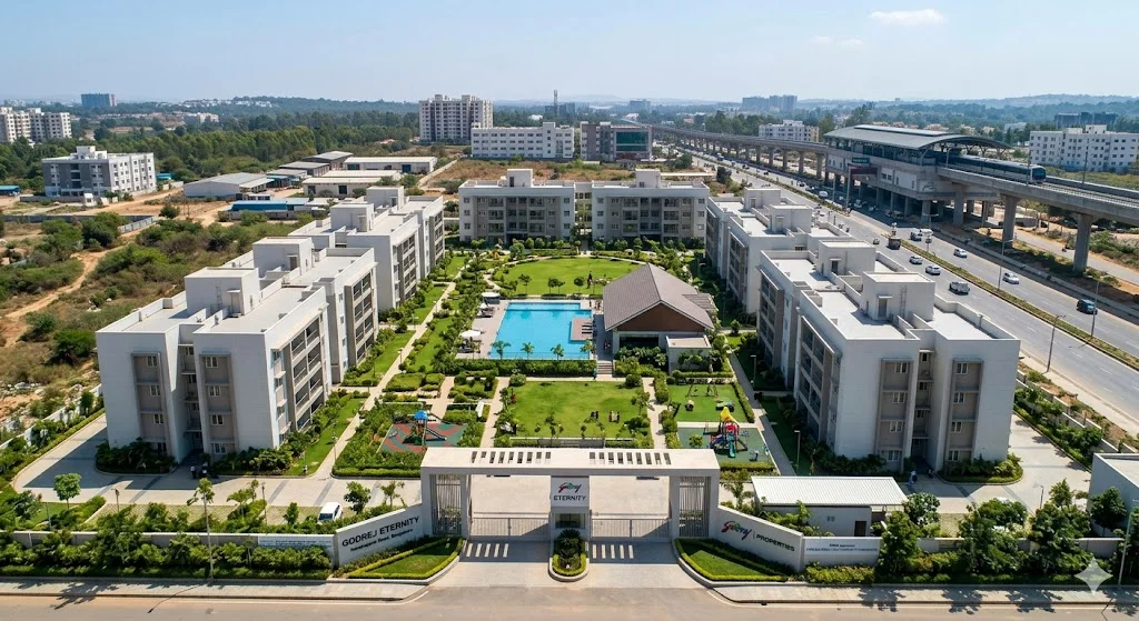 Premium Godrej residential project in Bangalore South, historically known as South Bangalore, featuring modern apartments and lush green surroundings.