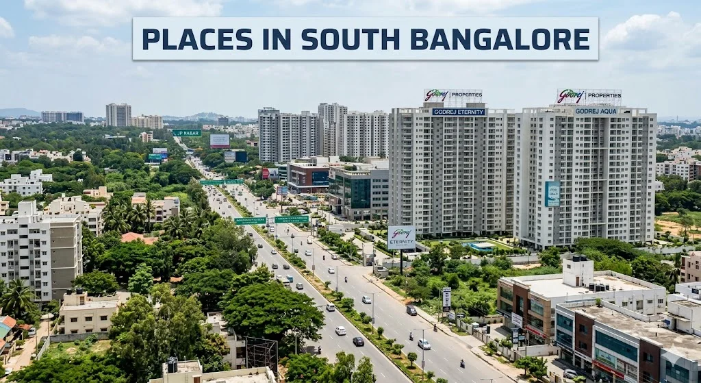 Map of key residential hubs in South Bangalore including Jayanagar, JP Nagar, Koramangala, and Bannerghatta Road.
